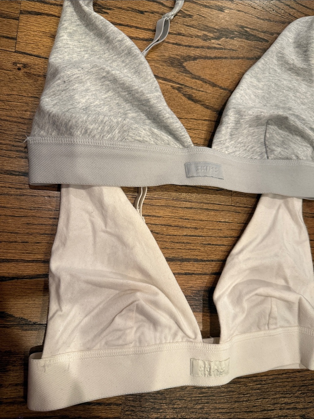 SKIMS Light Gray and Cream Cotton-Blend Triangle Bralettes (2-Pack)